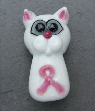 Pink Ribbon Glass Cat Bead