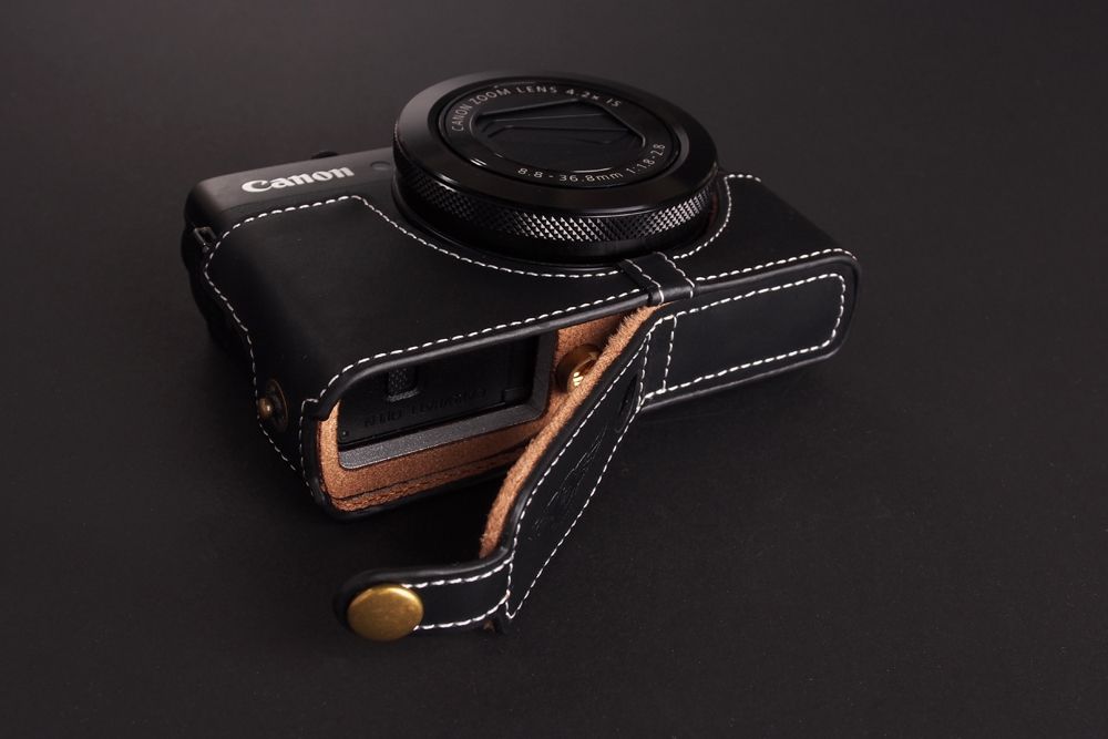 Genuine real Leather Half Camera Case bag Cover for Canon G7X Bottom
