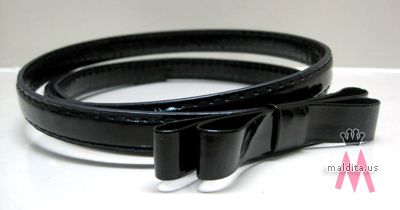 I Went Shopping! Black Glossy Slim Belt With Ribbon