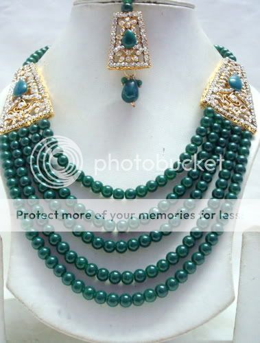 Valentine Emerald 5 Strand Gold Tone Bollywood Polki Necklace Jewelry 