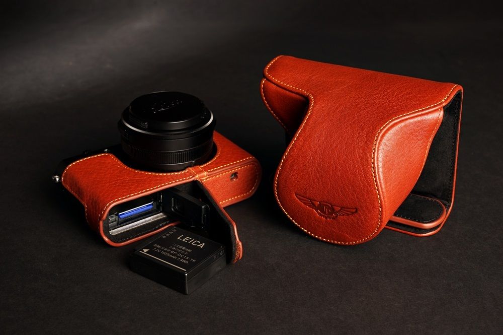 Handmade Genuine real Leather Half Camera Case bag cover for Leica D-LUX6 Black Bottom opening Version