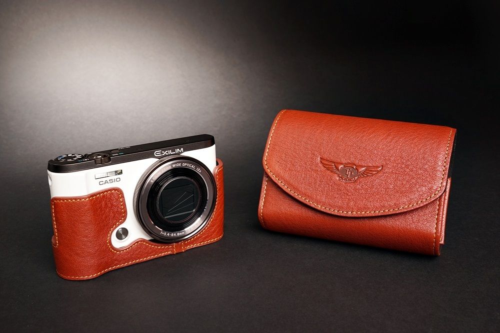 Handmade Genuine Real Leather Full Camera Case Bag Cover for Casio EX-ZR3500 ZR3500 Brown Color