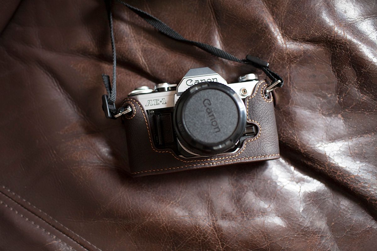 Handmade Genuine Real Leather Half Camera Case Bag Cover for Canon AE1