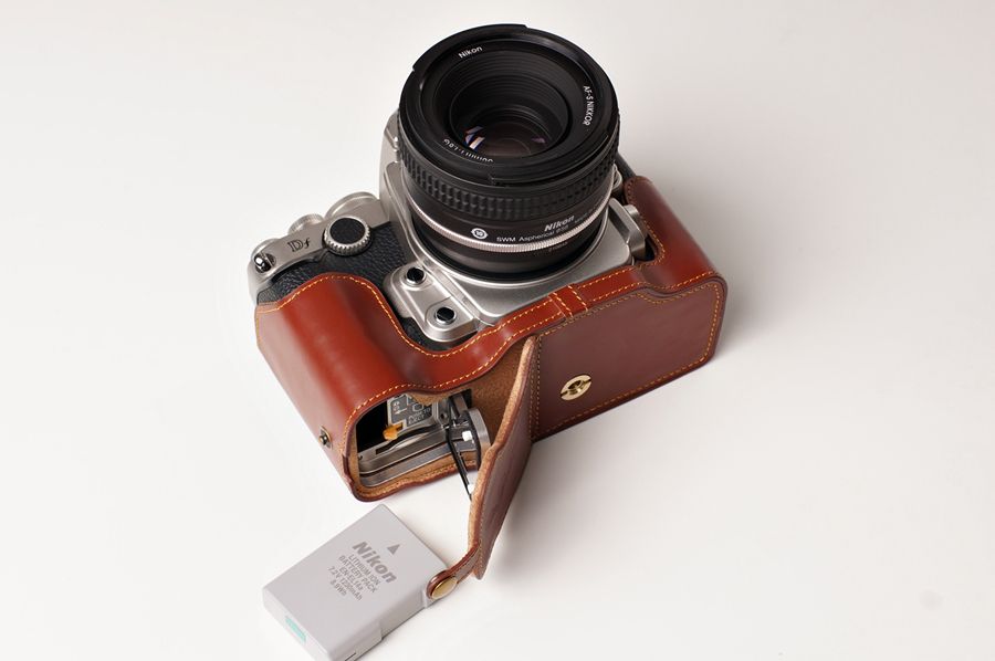 Handmade Genuine real Leather Half Camera Case bag cover for Nikon Coolpix A Brown Bottom opening Version