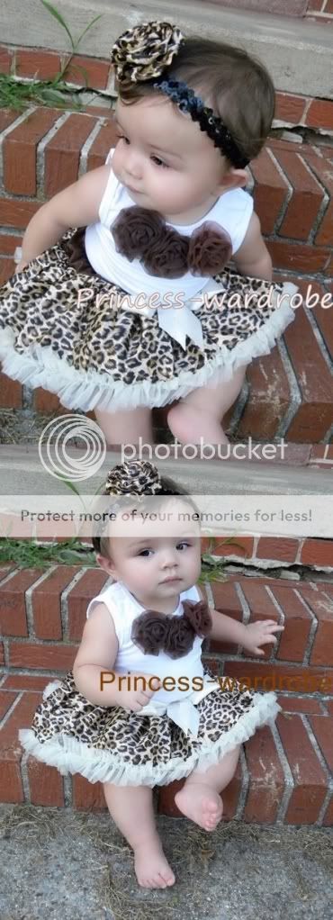 Baby Cream White Leopard Pettiskirt Brown Top Set 3 12M  