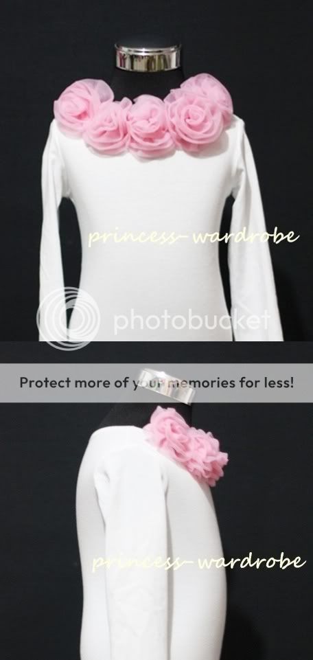 Long Sleeve White Pettitop Top Light Pink Rosettes 1 8Y  